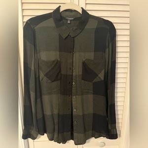 Lucky Brand Button Down Dark Green & Black Top